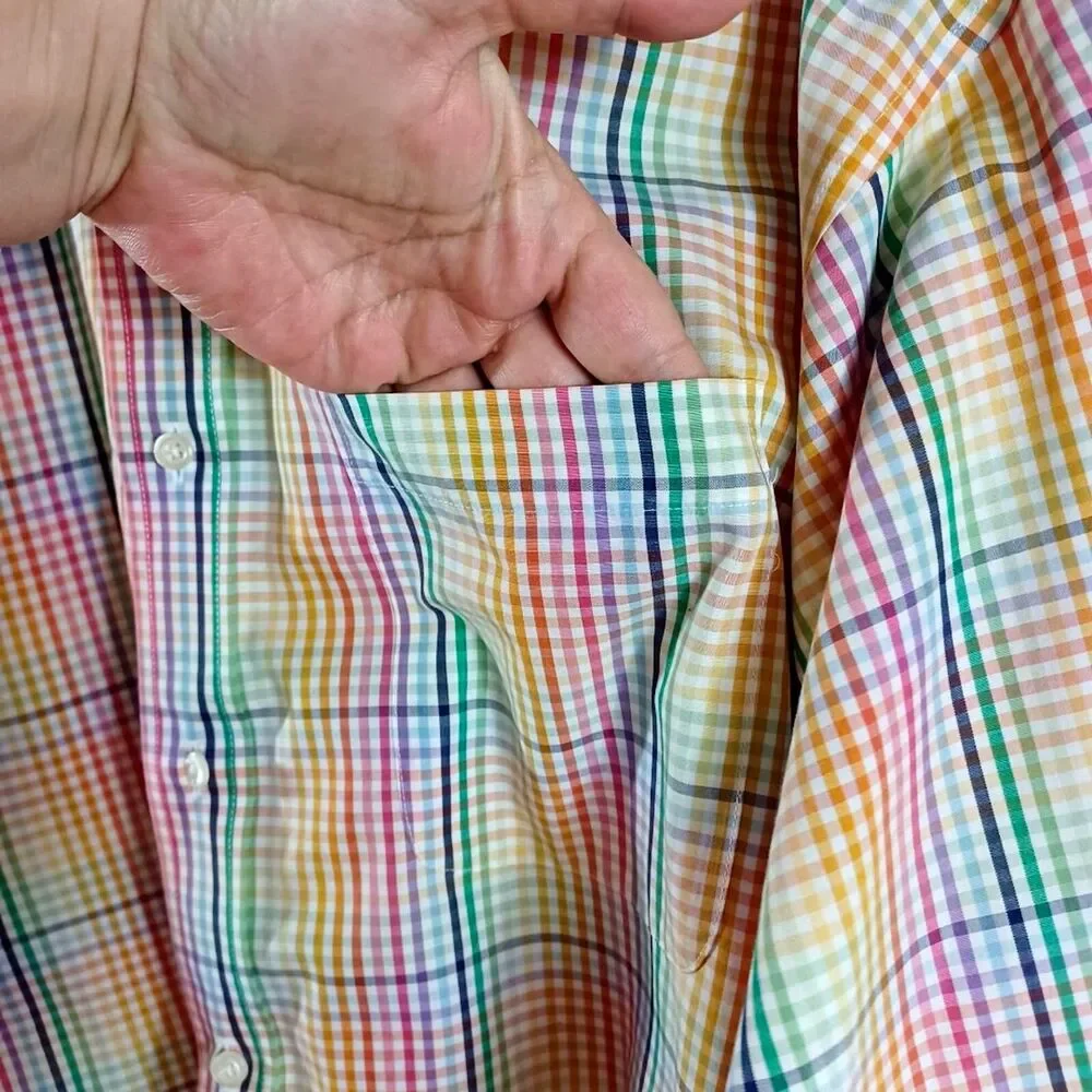Enro Men’s XXL Rainbow Button Down Shirt Plaid Non-Iron 100% Cotton Tailored - Picture 6 of 9
